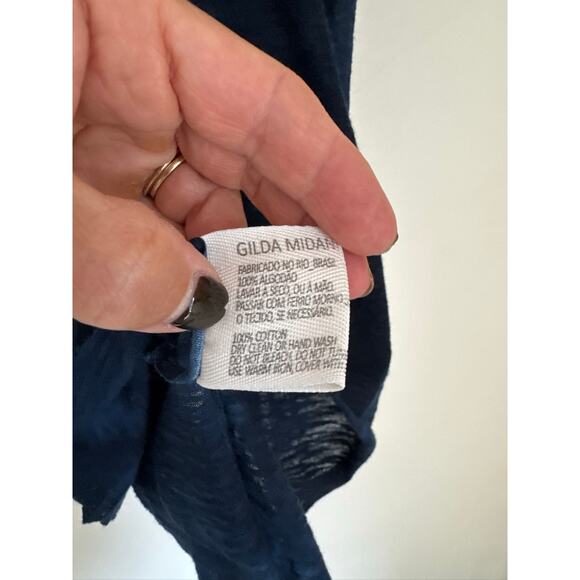 Gilda Midani Brush Stroke Asymmetrical Navy Cotton T-Shirt - Small - Picture 5 of 7